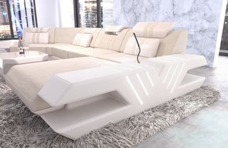 Designsofa Venedig C-Form aus Stoff Elfenbein-Weiß