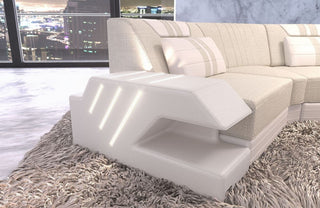 Designsofa Venedig C-Form aus Stoff Elfenbein-Weiß