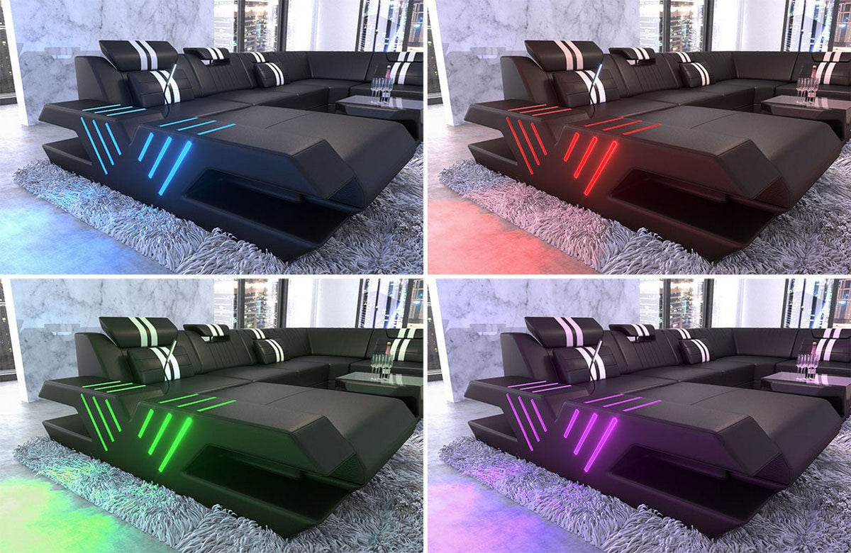 Designsofa Venedig C-Form aus Stoff Elfenbein-Weiß