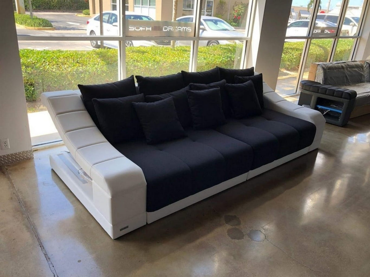 Big Sofa Turino in Stoff – Komfort & Design - Strukturstoff - Schwarz-Weiß - Ansicht 5