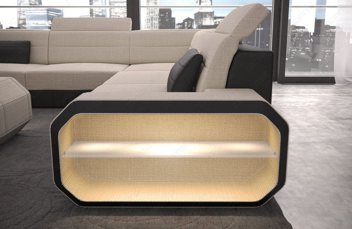 Stoff Wohnlandschaft Verona U-Form Elfenbein-Schwarz