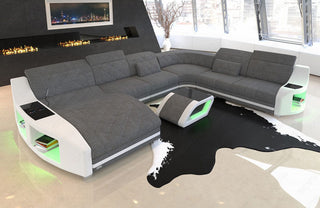 Wohnlandschaft Swing XXL U-Form in Stoff Grau-Weiß