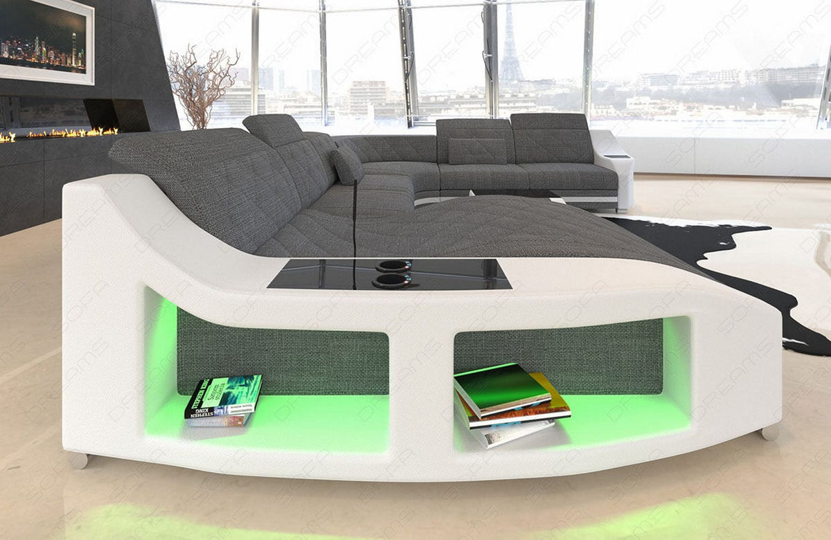 Wohnlandschaft Swing XXL U-Form in Stoff Grau-Weiß
