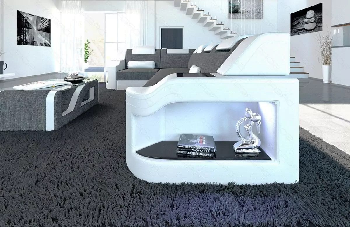 Stoff Ecksofa Padua L-Form Grau-Weiß