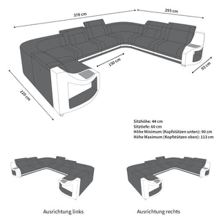 Couchlandschaft Genua U-Form in Stoff Dunkelgrau-Weiß