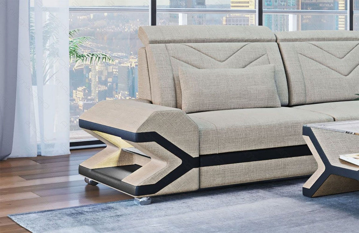 Couch Napoli L-Form in Stoff Elfenbein-Schwarz