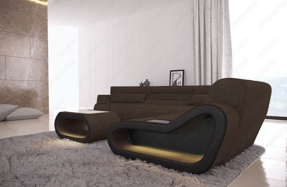 Stoff Couch Concept C-Form Braun-Schwarz