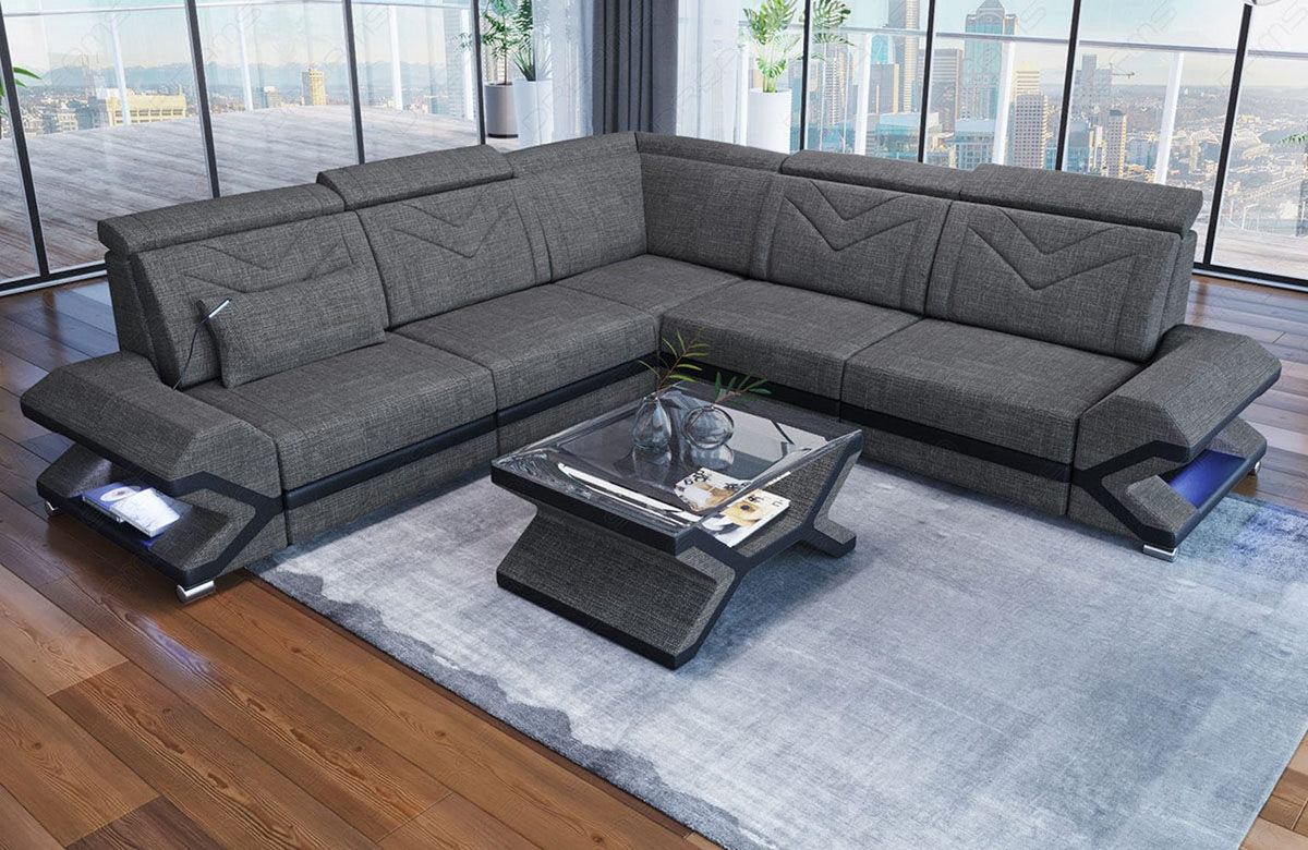Ecksofa Sorrento L-Form aus Stoff Grau-Schwarz