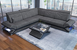 Ecksofa Sorrento L-Form aus Stoff Grau-Schwarz