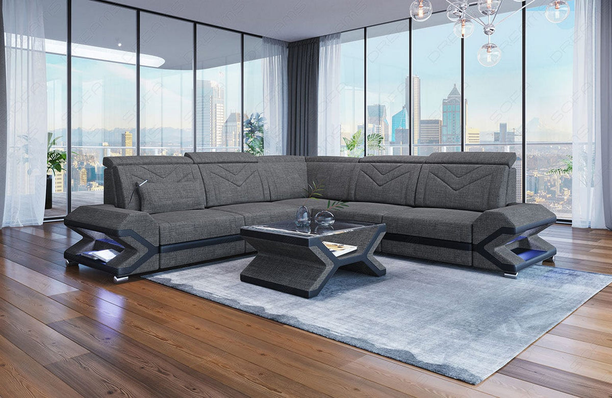 Ecksofa Sorrento L-Form aus Stoff Grau-Schwarz