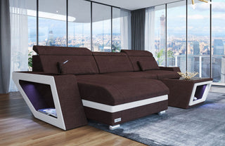 Ecksofa Catania L-Form aus Stoff Graubraun-Weiß