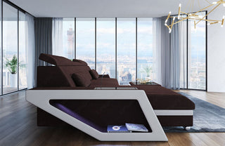 Ecksofa Catania L-Form aus Stoff Graubraun-Weiß