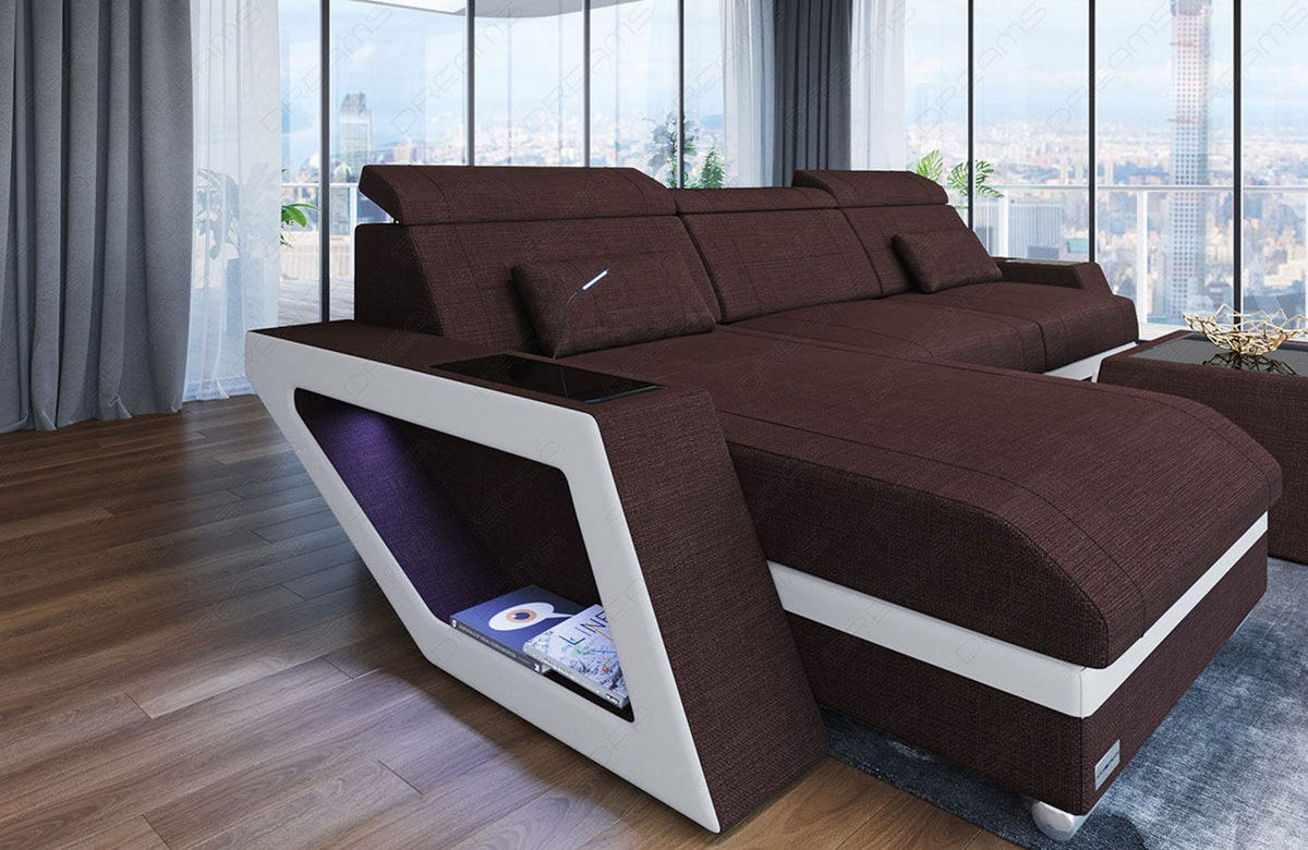 Ecksofa Catania L-Form aus Stoff Graubraun-Weiß