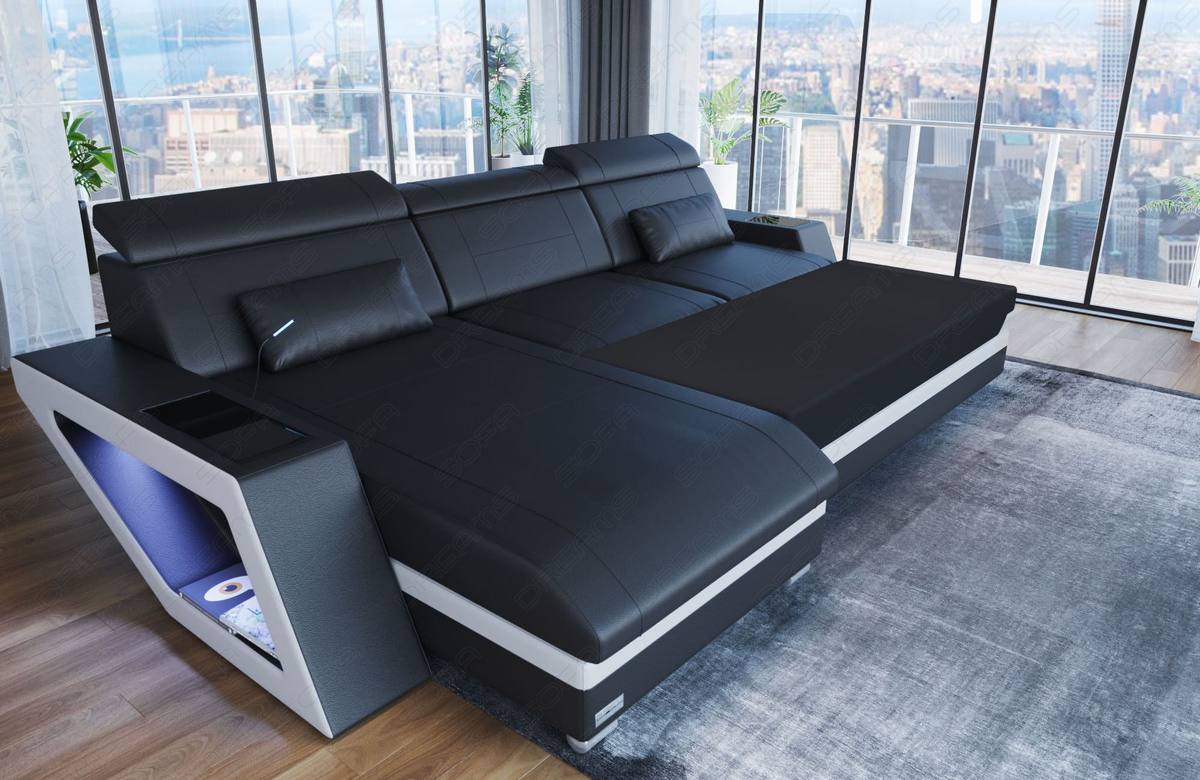 Ecksofa Catania L-Form aus Stoff Graubraun-Weiß
