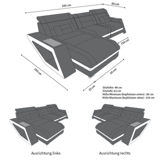 Ecksofa Catania L-Form aus Stoff Graubraun-Weiß
