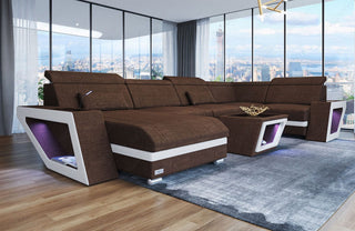 Stoff Wohnlandschaft Catania U-Form Braun-Weiß