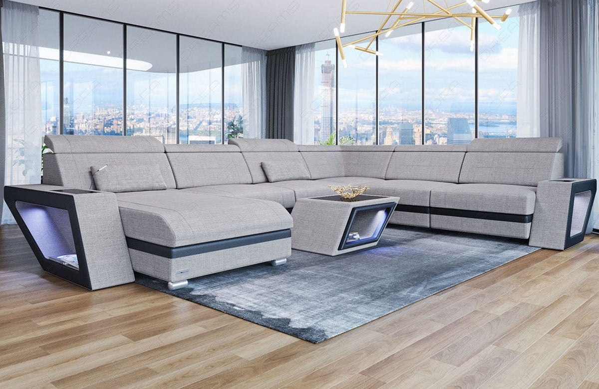Wohnlandschaft Catania XXL U-Form in Stoff Macchiato-Schwarz