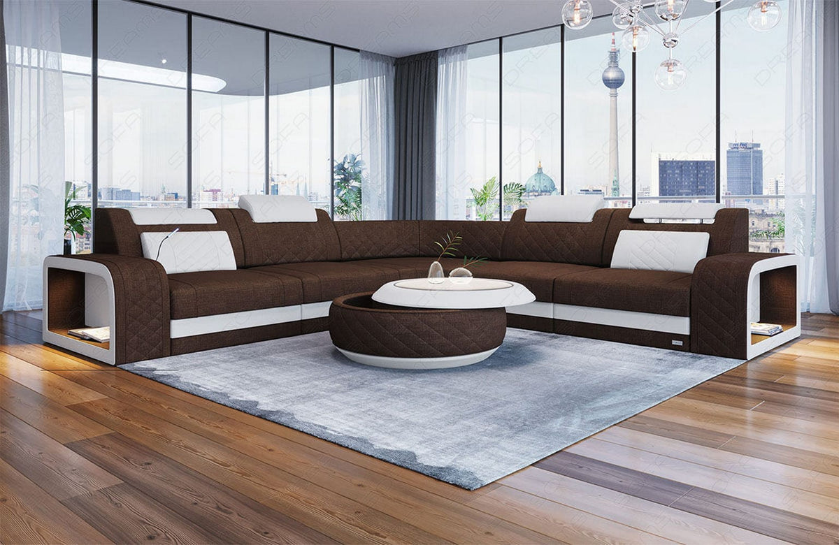 Stoff Ecksofa Foggia L-Form Braun-Weiß