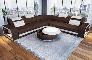 Stoff Ecksofa Foggia L-Form Braun-Weiß