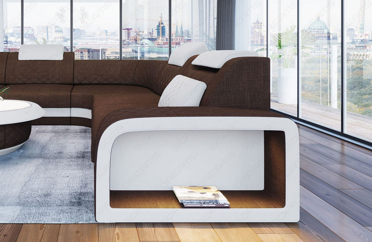 Stoff Ecksofa Foggia L-Form Braun-Weiß