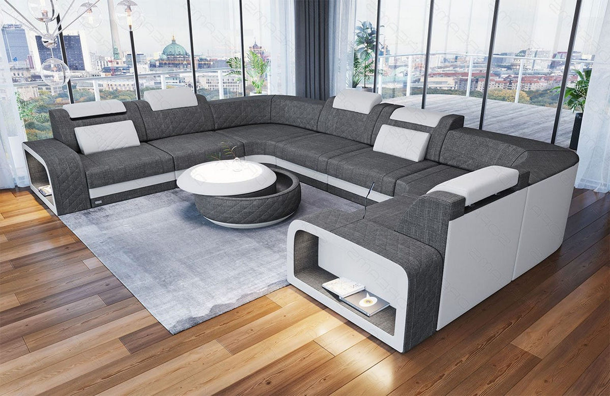Stoff Wohnlandschaft Foggia U-Form Grau-Weiß