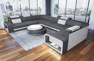 Stoff Wohnlandschaft Foggia U-Form Grau-Weiß