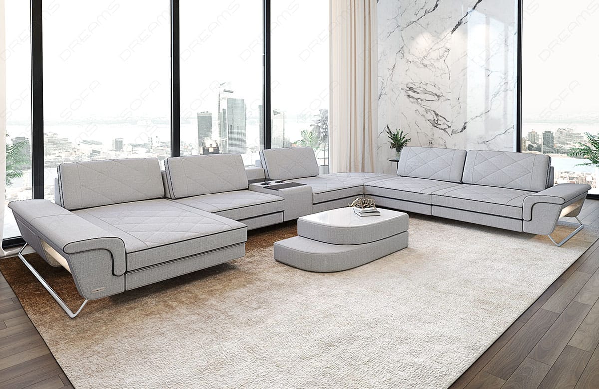 XXL Stoff Wohnlandschaft Bari U-Form Macchiato-Schwarz