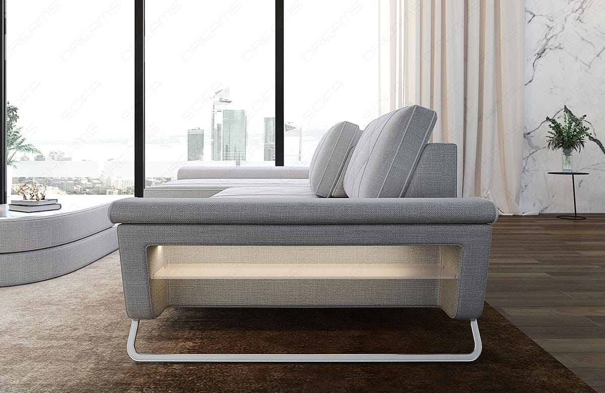 Stoff Ecksofa Bari L-Form Macchiato-Weiß