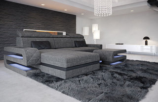 Ecksofa Bologna L-Form aus Stoff Grau-Schwarz