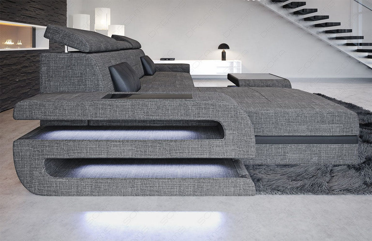 Ecksofa Bologna L-Form aus Stoff Grau-Schwarz