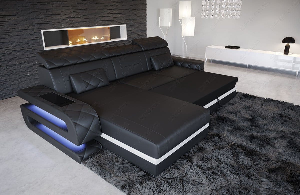 Ecksofa Bologna L-Form aus Stoff Grau-Schwarz