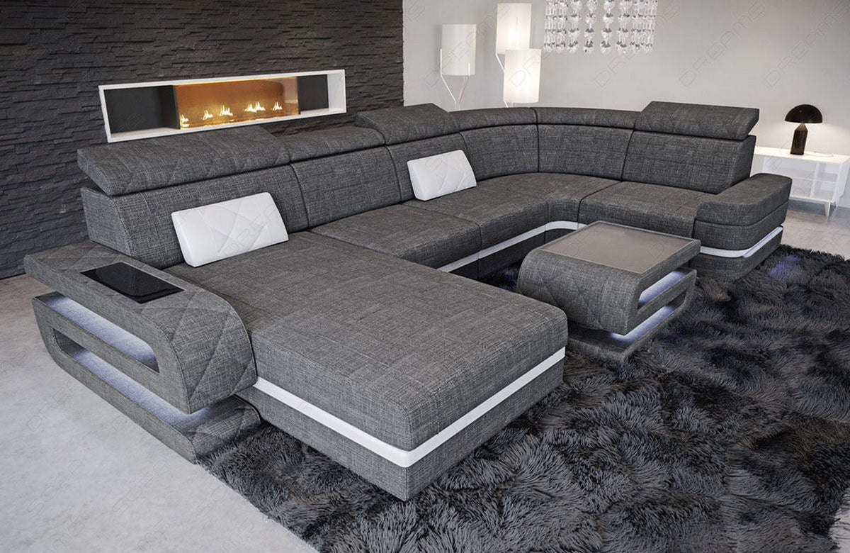 Couchlandschaft Bologna U-Form in Stoff Grau-Schwarz
