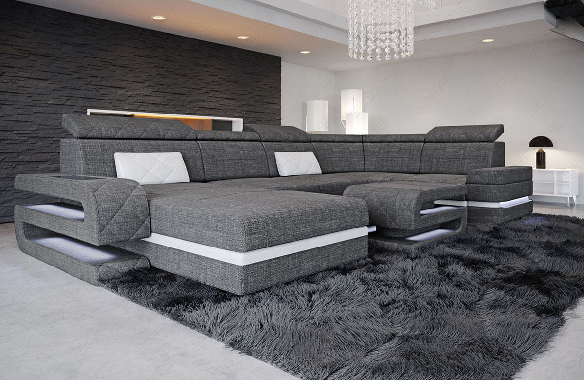 Couchlandschaft Bologna U-Form in Stoff Grau-Schwarz