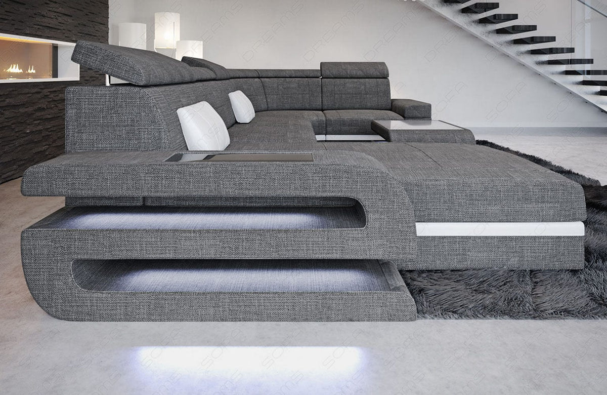Couchlandschaft Bologna U-Form in Stoff Grau-Schwarz