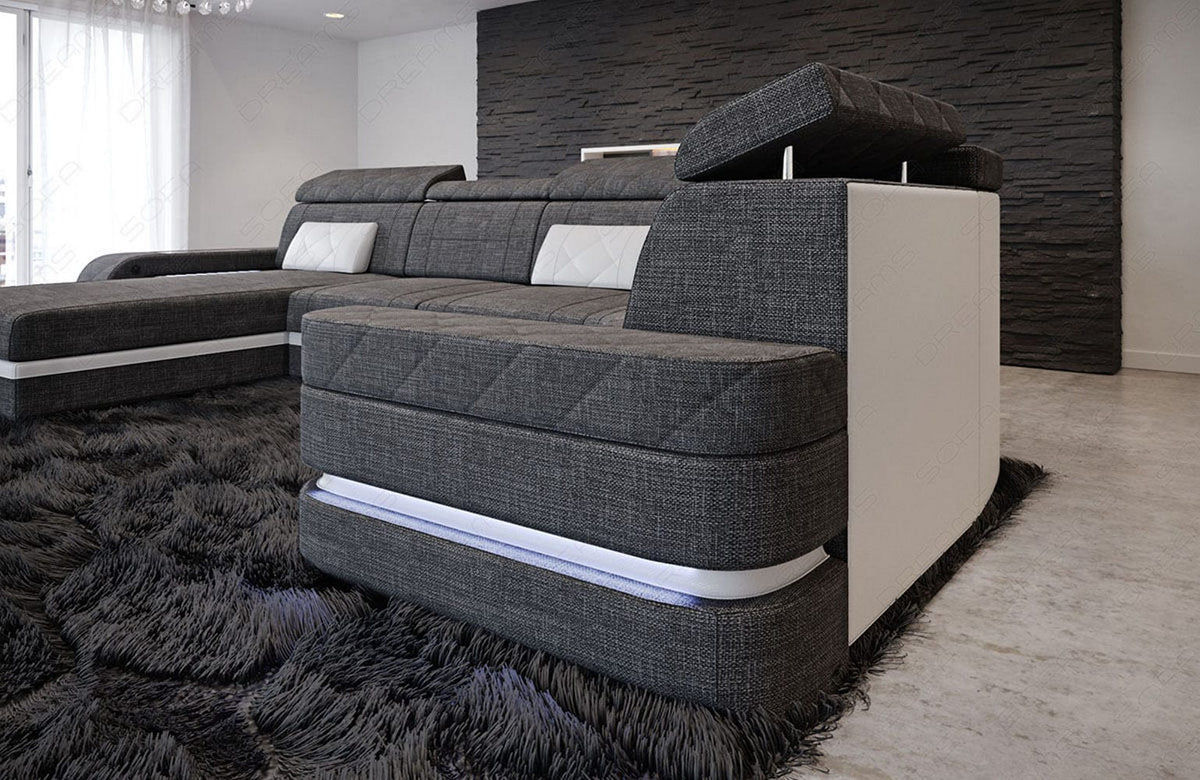 Couchlandschaft Bologna U-Form in Stoff Grau-Schwarz