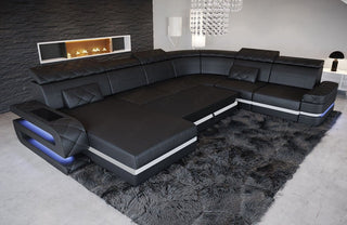 Wohnlandschaft Bologna XXL U-Form in Stoff Schwarz-Schwarz