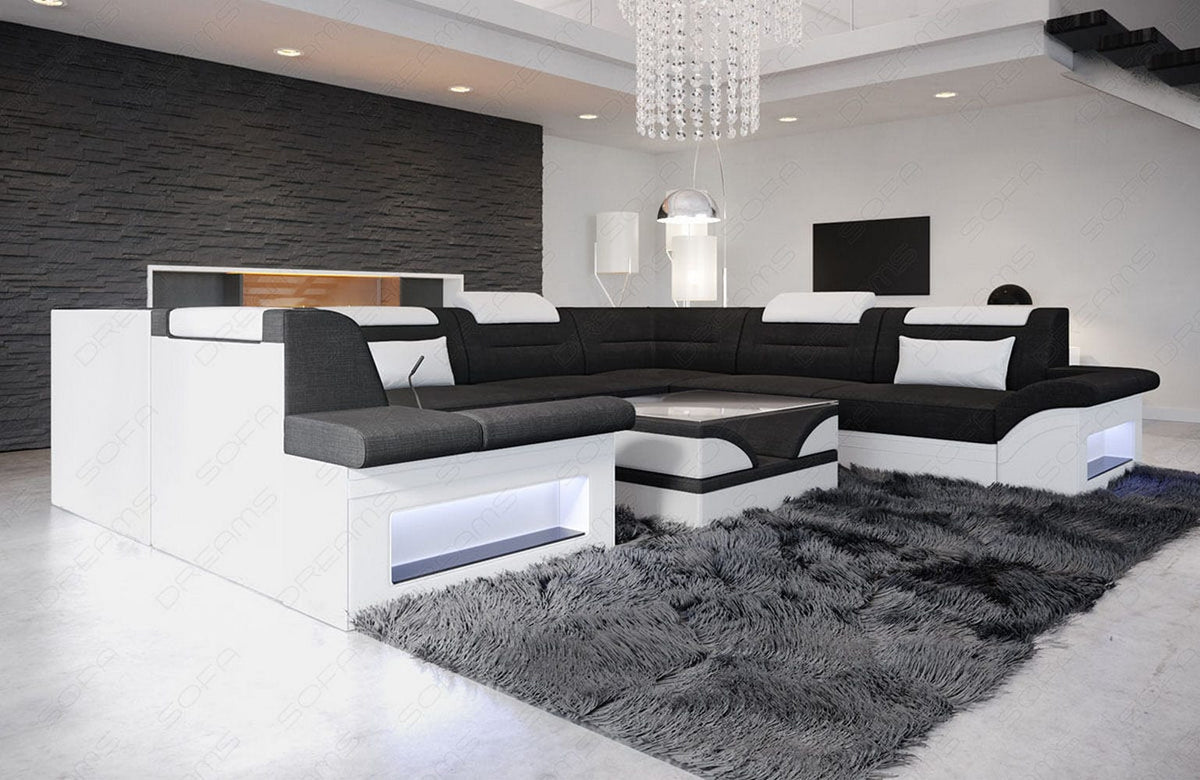 Couchlandschaft Brianza U-Form in Stoff Schwarz-Weiß
