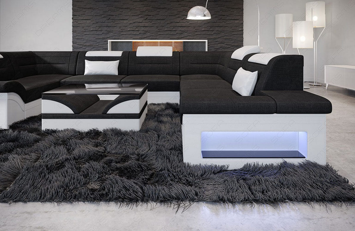 Couchlandschaft Brianza U-Form in Stoff Schwarz-Weiß