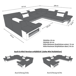Couchlandschaft Brianza U-Form in Stoff Schwarz-Weiß