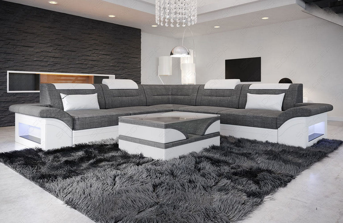 Stoffsofa Brianza L-Form – Komfort & Design - Strukturstoff - Grau-Weiß - Ansicht 1