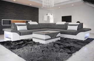 Stoffsofa Brianza L-Form – Komfort & Design - Strukturstoff - Grau-Weiß - Ansicht 1
