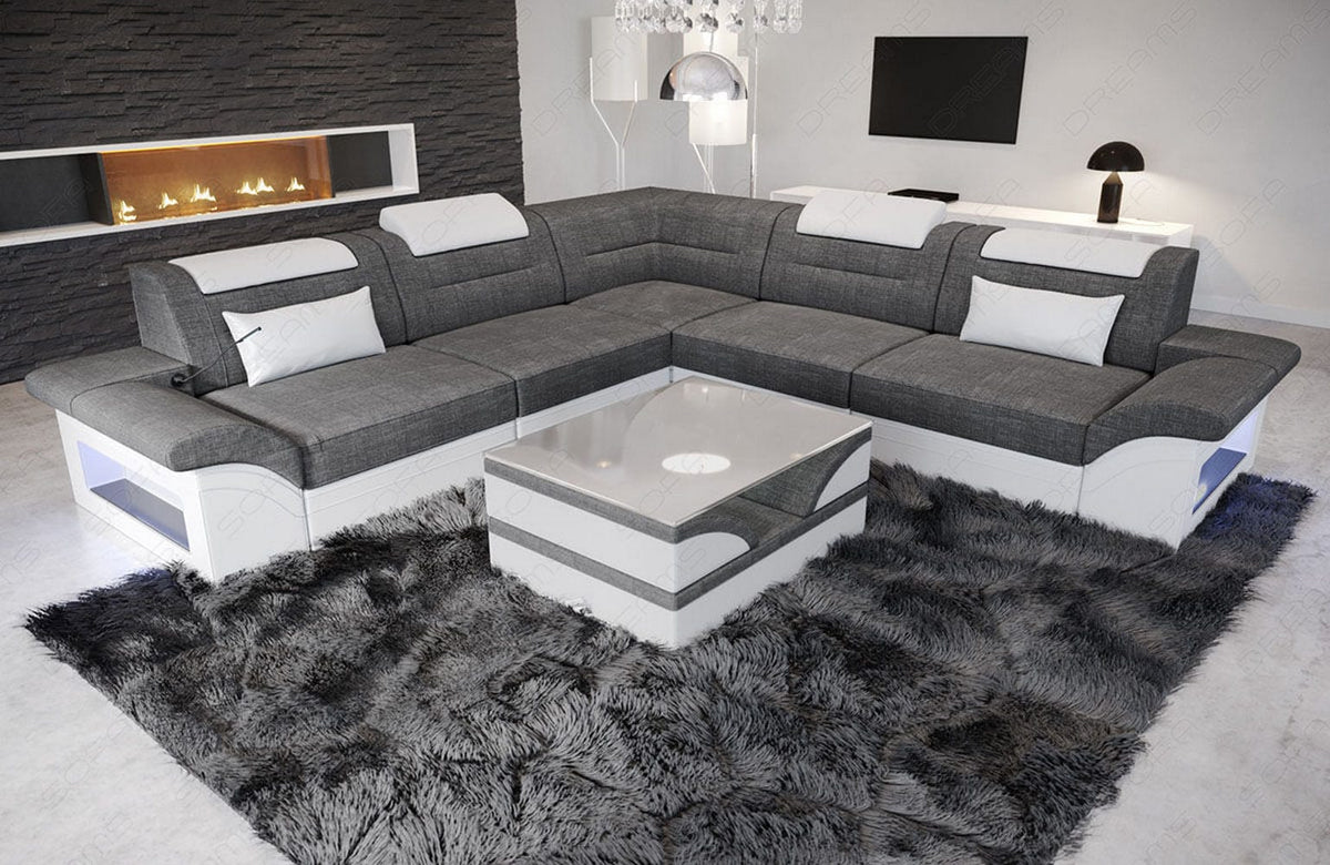 Stoffsofa Brianza L-Form – Komfort & Design - Strukturstoff - Grau-Weiß - Ansicht 2