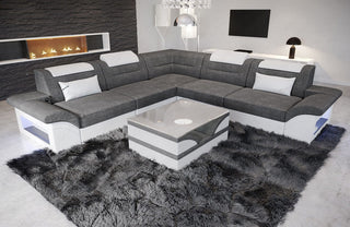 Stoffsofa Brianza L-Form – Komfort & Design - Strukturstoff - Grau-Weiß - Ansicht 2