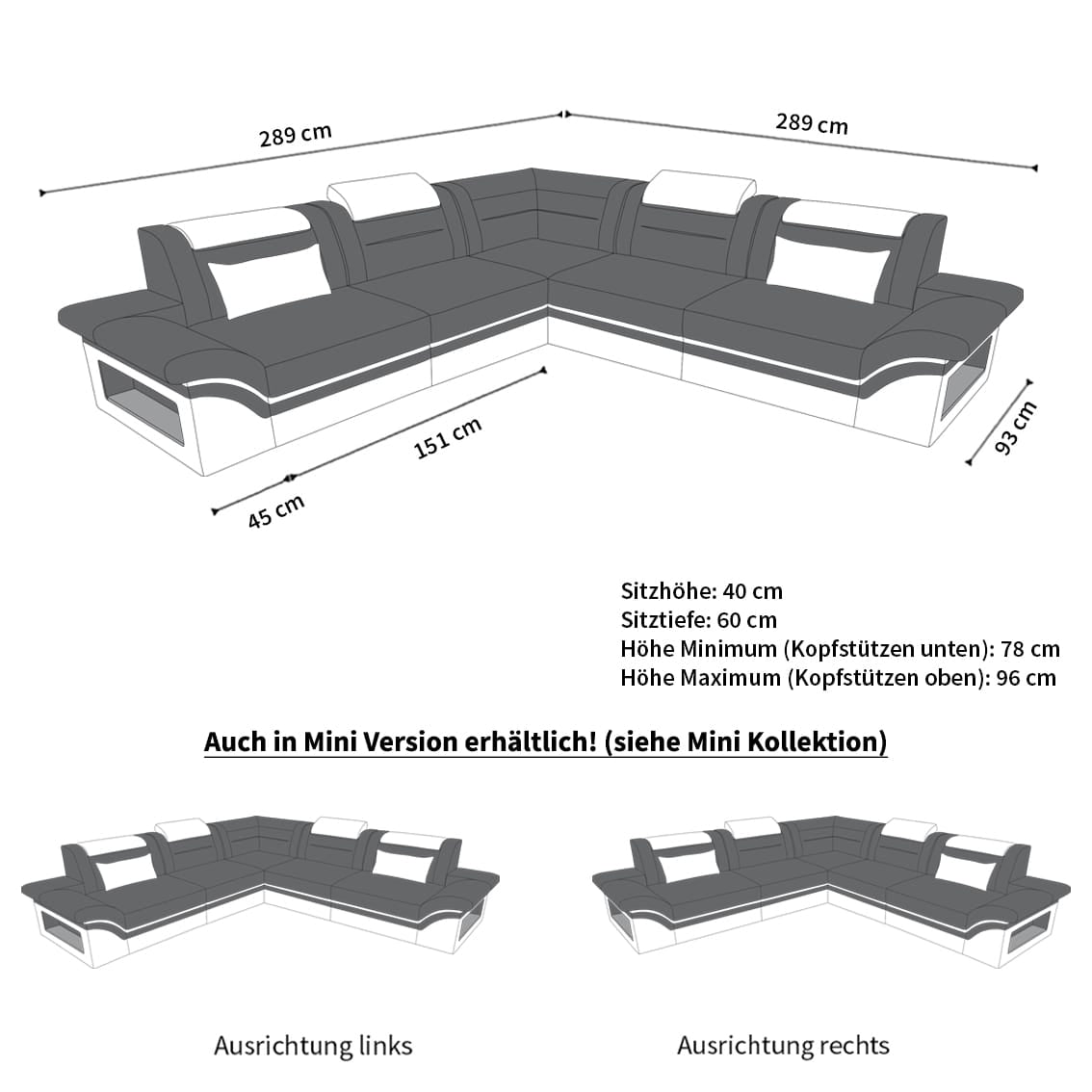 Stoffsofa Brianza L-Form – Komfort & Design - Strukturstoff - Grau-Weiß - Ansicht 7