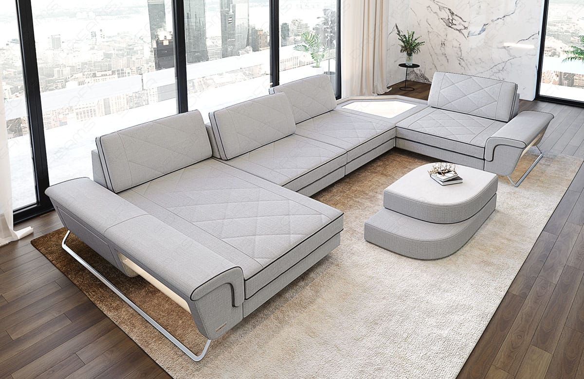 Stoff Wohnlandschaft Ferrara U-Form Macchiato-Schwarz
