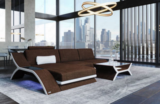 Stoff Ecksofa Calabria L-Form Braun-Weiß