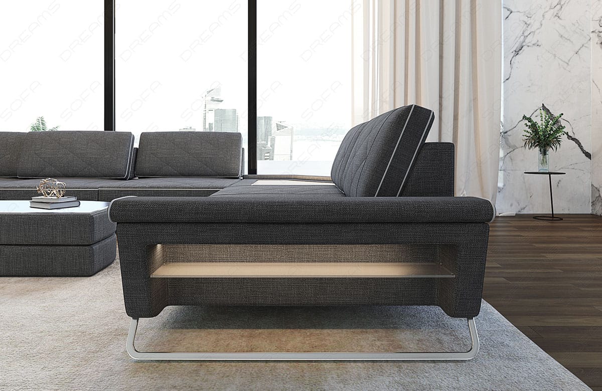 XXL Wohnlandschaft Ferrara U-Form aus Stoff Grau-Weiß