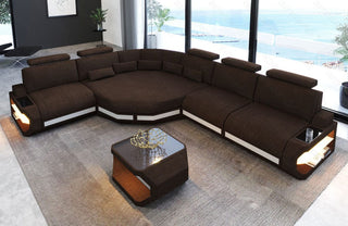 Couch Asti L-Form in Stoff Braun-Weiß