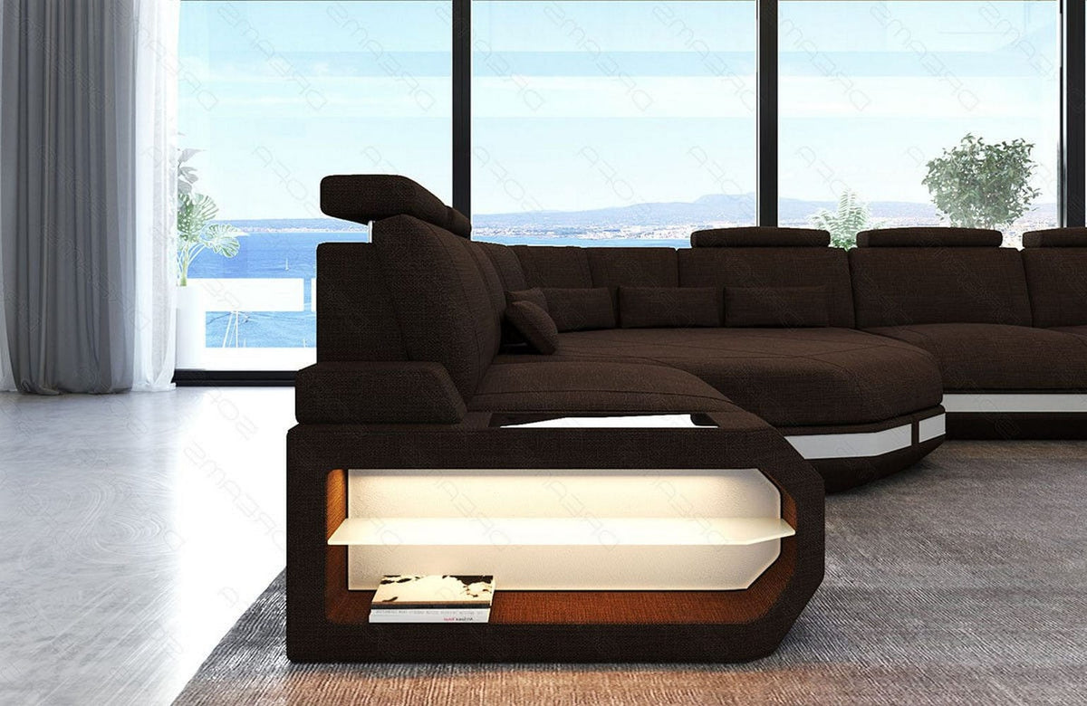 Couch Asti L-Form in Stoff Braun-Weiß
