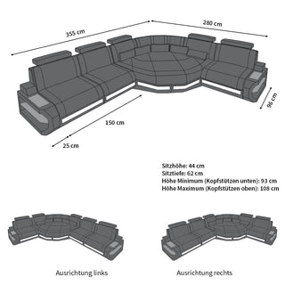Couch Asti L-Form in Stoff Braun-Weiß